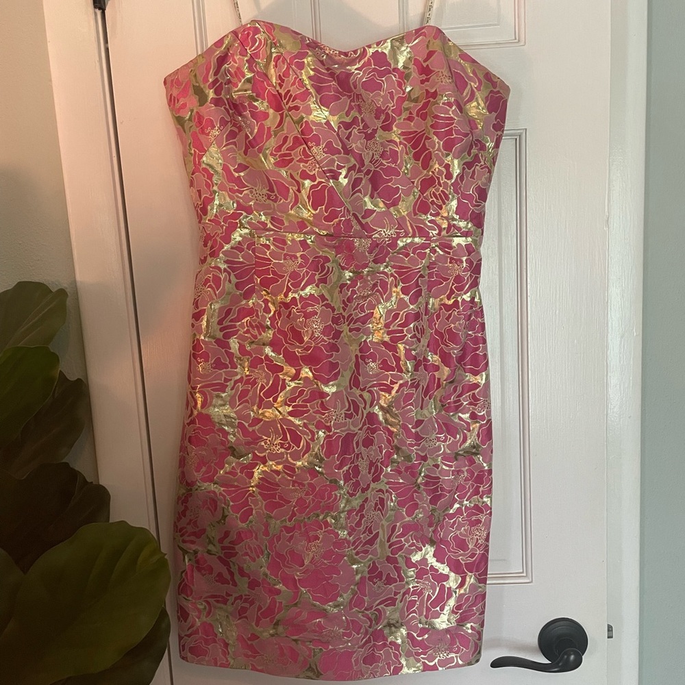 💗💗💗Gorgeous Pink and Gold Lilly Pulitzer Strapless Dress